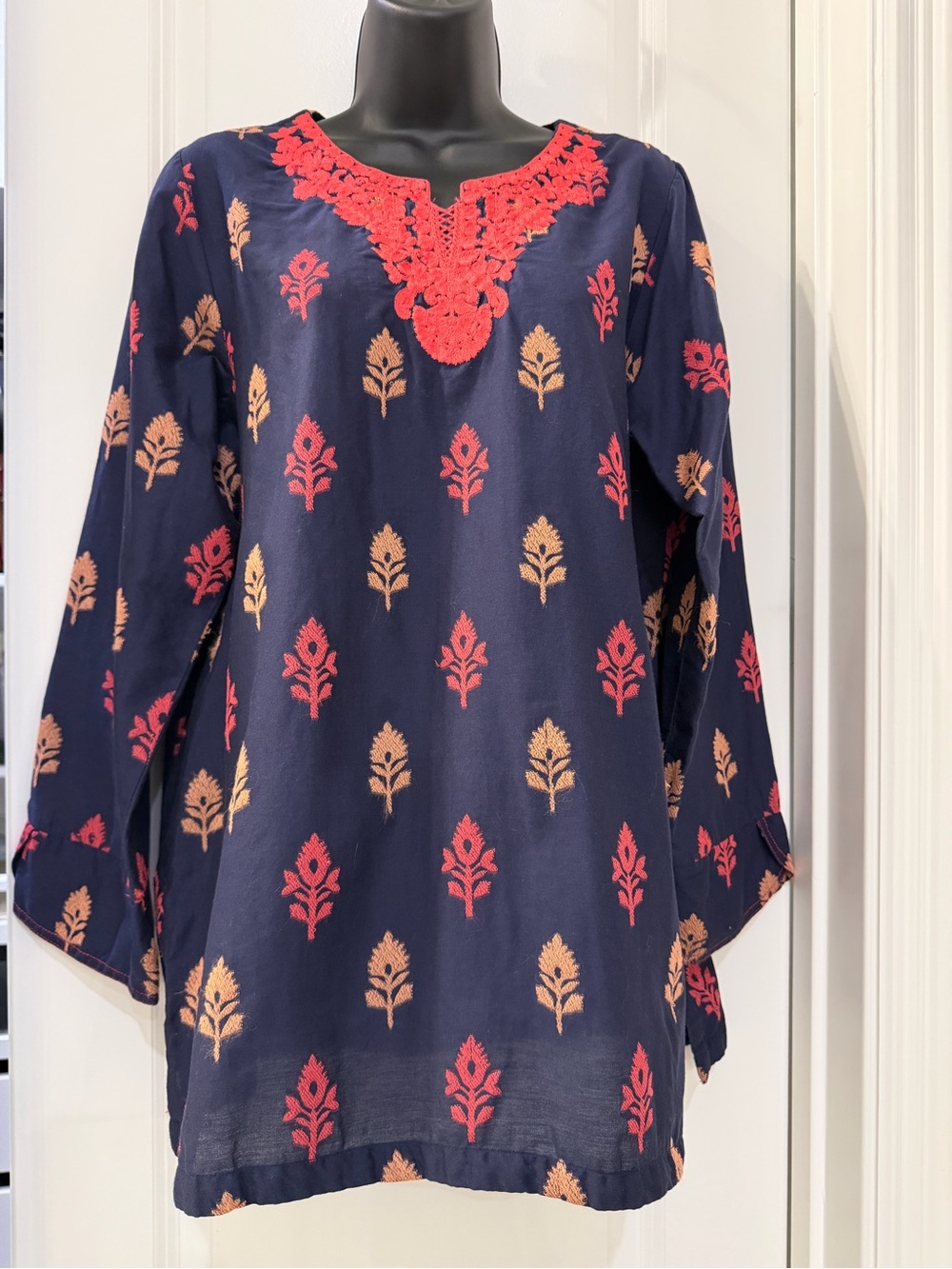 Limelight Navy Floral Embroidered Kurta Tunic Top Size M Coral Peach